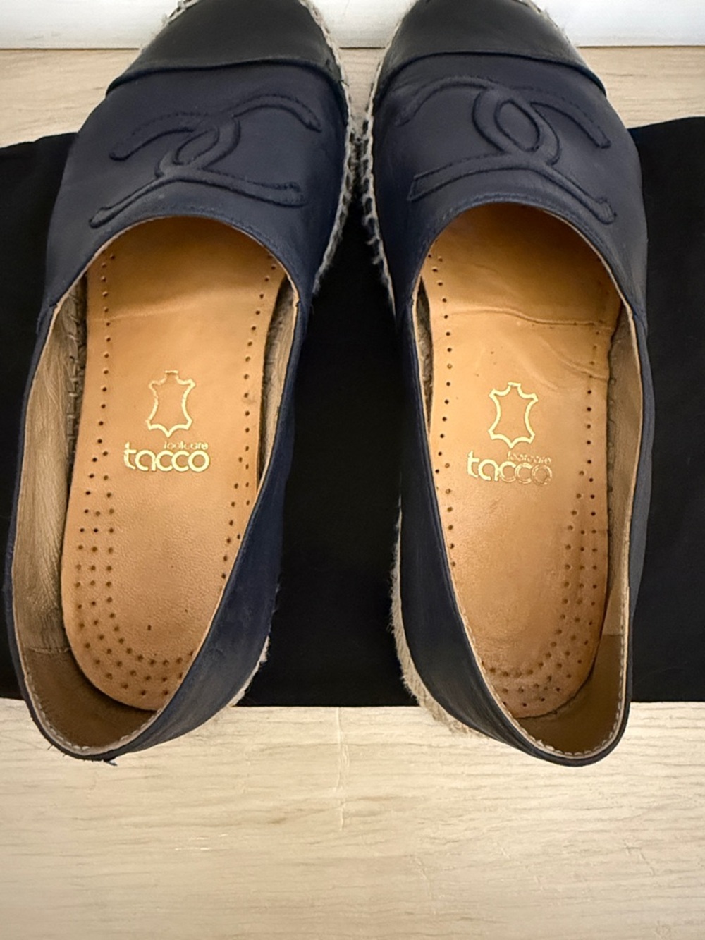 CHANEL Navy Leather Espadrilles with Black Cap Toe - Picture 11 of 14